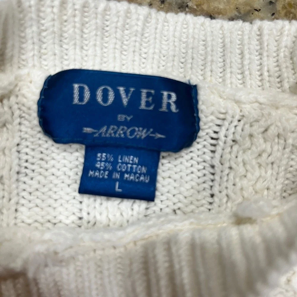 Vintage Dover by Arrow Cream Cable Knit Sweater Linen Cotton Blend Large